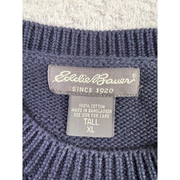 Eddie Bauer Sweater Mens Tall XL Navy Blue Cotton Crewneck Knit Pullover Classic - Picture 5 of 9